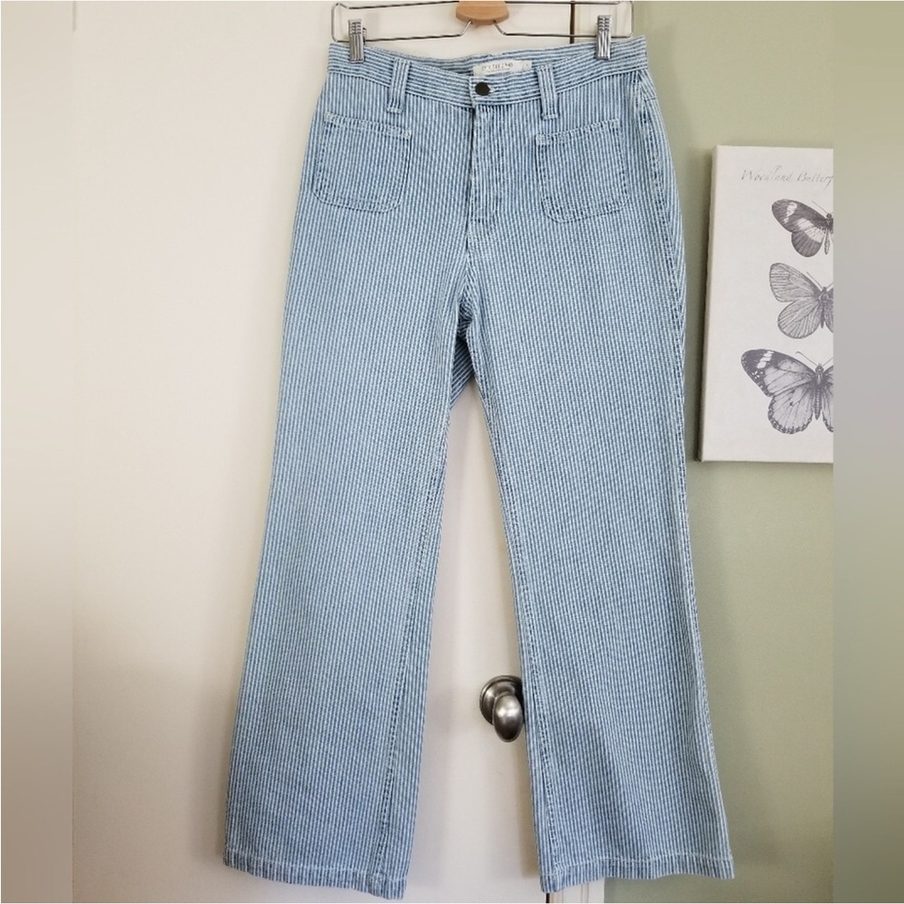 Christy Dawn Blue & White Striped Front Patch Pockets Lula Jeans, 29, Mint